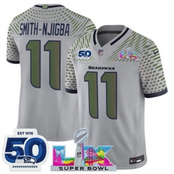 Youth Seattle Seahawks 11 Jaxon Smith Njigba Grey 2025 F U S E  Super Bowl LX Patch And 50th Season Patch  Rivalries Vapor Limited Stitched Football Jersey