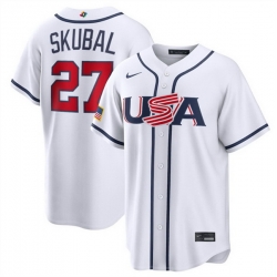 Men USA Baseball  27 Tarik Skubal White 2026 World Baseball Classic Home Stadium Stitched Jersey