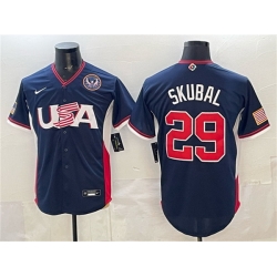 Men USA Baseball  29 Tarik Skubal Navy 2026 World Baseball Classic United States 250th Anniversary Patch Road Stadium Stitched Jersey