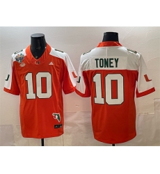 Men Miami Hurricanes 10 Malachi Toney Orange Alternate F U S E  Fiesta Bowl Champions  26 Florida Patch Stitched Football Jersey