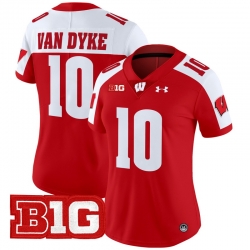 Women Wisconsin Badgers 10 Tyler Van Dyke Red Alternate 2024 Vapor Limited Jersey All Stitched