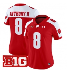 Women Wisconsin Badgers 8 Vinny Anthony II Red Alternate 2024 Vapor Limited Jersey All Stitched