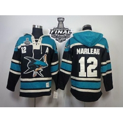 Men San Jose Sharks 12 Patrick Marleau Black Sawyer Hooded Sweatshirt 2016 Stanley Cup Final Patch Stitched NHL Jersey