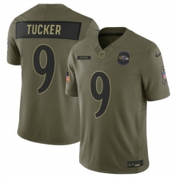 Men Baltimore Ravens 9 Justin Tucker Olive 2025 F U S E  Salute to Service Limited Football Jersey