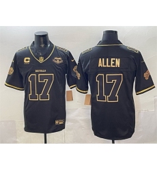 Men Buffalo Bills 17 Josh Allen Black Gold 2025 F U S E Rivalries With Farewell Patch  26 4 Star C Patch Vapor Limited Stitched Football Jersey