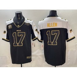 Men Buffalo Bills 17 Josh Allen Black Gold 2025 F U S E  With Bills Mafia Patch  26 4 Star C Patch Vapor Limited Stitched Football Jersey