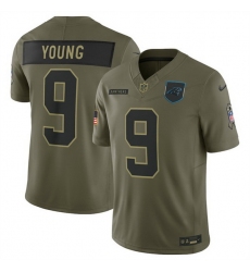Men Carolina Panthers 9 Bryce Young Olive 2025 Salute to Service Limited Stitched Football Jersey