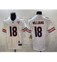 Men Chicago Bears 18 Caleb Williams White F U S E  2025 NFC North Champions  26 Illinois Patch Stitched Football Jersey