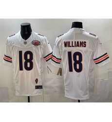 Men Chicago Bears 18 Caleb Williams White F U S E  2025 NFC North Division Champions  26 Illinois Patch Stitched Football Jersey