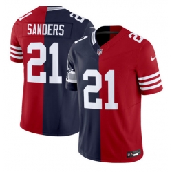 Men Dallas Cowboys X 49ers  21 Deion Sanders Navy Red Split F U S E  Vapor Limited Stitched Jersey