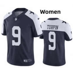 Women Dallas Cowboys 9 KaVontae Turpin Navy White Thanksgiving Vapor Limited Jersey