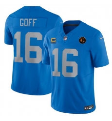 Men Detroit Lions 16 Jared Goff Blue 2025 F U S E With 4 Star C Patch And John Madden Patch Vapor Limited Stitched Jersey