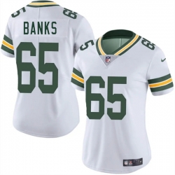 Women Green Bay Packers 65 Aaron Banks White 2025 Vapor Untouchable Limited Stitched Jersey