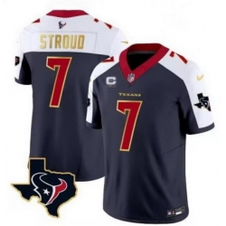 Men Houston Texans 7 C J  Stroud Navy White Gold 2024 F U S E  With 1 Star C Patch Limited Stitched Jersey