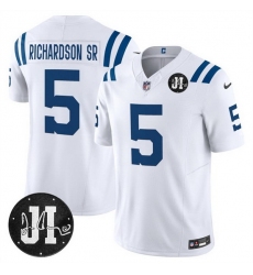Men Indianapolis Colts 5 Anthony Richardson White 2025 F U S E  Jim Irsay Patch Vapor Limited Stitched Football Jersey