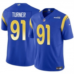Men Los Angeles Rams 91 Kobie Turner Blue 2025 F U S E  Vapor Untouchable Stitched Football Jersey
