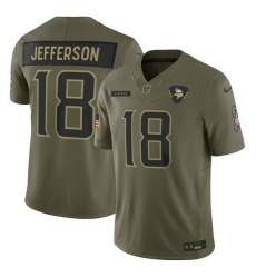 Men Minnesota Vikings 18 Justin Jefferson Olive 2025 Salute to Service Limited Stitched Football Jersey