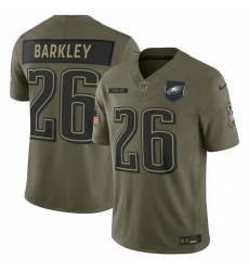 Men Philadelphia Eagles 26 Saquon Barkley Olive 2025 Salute to Service Limited Stitched Football Jersey