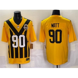 Men Pittsburgh Steelers 90 T J  Watt Gold 1933 Throwback Alternate Stitched Football Jersey