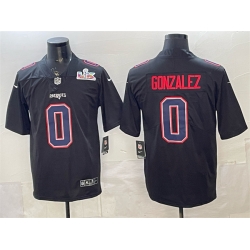 Men New England Patriots  0 Christian Gonzalez Black 2025 Super Bowl LX Patch Carbon Fashion Stitched Football Jersey