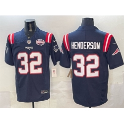 Men New England Patriots 32 TreVeyon Henderson Navy F U S E  2025 AFC East Championship Patch Vapor Limited Stitched Football Jersey