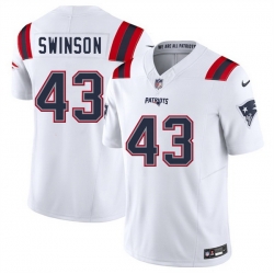 Men New England Patriots 43 Bradyn Swinson White 2025 F U S E  Vapor Limited Stitched Football Jersey