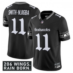 Men Seattle Seahawks 11 Jaxon Smith Njigba Black 2025 F U S E   27Gothic Rain City Shadows Edition 27 Vapor Limited Stitched Football Jersey