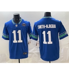 Men Seattle Seahawks 11 Jaxon Smith Njigba Royal 2025 F U S E  50th Season Patch Throwback Vapor Limited Stitched Football Jersey