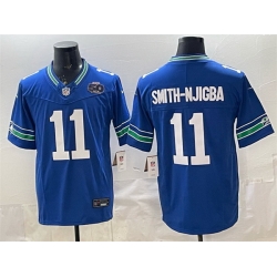 Men Seattle Seahawks 11 Jaxon Smith Njigba Royal 2025 F U S E  50th Season Patch Throwback Vapor Limited Stitched Football Jersey
