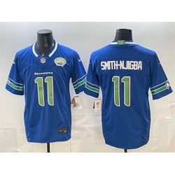 Men Seattle Seahawks 11 Jaxon Smith Njigba Royal F U S E  2025 NFC West Champions Patch Limited Stitched Football Jersey