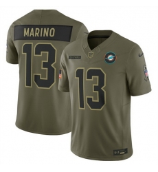 Men Miami Dolphins 13 Dan Marino Olive 2025 Salute to Service Limited Stitched Football Jersey