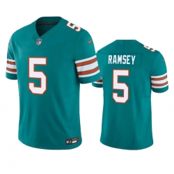Men Miami Dolphins 5 Jalen Ramsey Aqua 2023 F U S E Vapor Limited Stitched Football Jersey