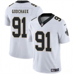 Men New Orleans Saints 91 Davon Godchaux White 2025 Vapor Limited Stitched Football Jersey
