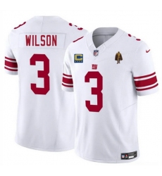 Men New York Giants 3 Russell Wilson White 2025 F U S E  With 4 star C Patch And Walter Payton Patch Vapor Untouchable Limited Stitched Jersey