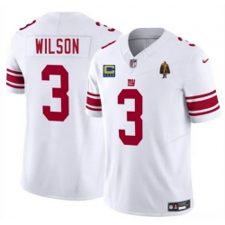 Men New York Giants 3 Russell Wilson White 2025 F U S E  With 4 star C Patch And Walter Payton Patch Vapor Untouchable Limited Stitched Jersey