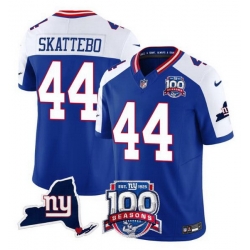 Men New York Giants 44 Cam Skattebo Royal White 2025 Draft F U S E  100th Season  26 State Patch Vapor Limited Stitched Football Jersey