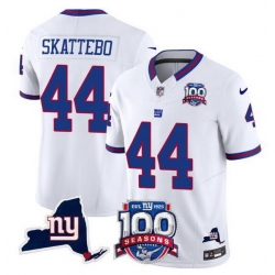 Men New York Giants 44 Cam Skattebo White 2025 Draft F U S E  100th Season  26 State Patch Vapor Limited Stitched Football Jersey