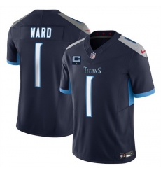 Men Tennessee Titans 1 Cameron Ward Navy 2025 F U S E  With 1 Star C Patch Vapor Limited Stitched Football Jersey Men Tennessee Titans 1 Cameron Ward Navy 2025 F U S E  With 1 Star C Patch Vapor Limited Stitched Football Jersey