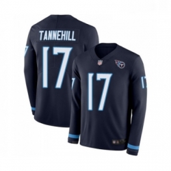 Mens Tennessee Titans 17 Ryan Tannehill Limited Navy Blue Therma Long Sleeve Football Jersey