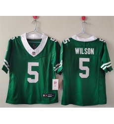 Women New York Jets 5 Garrett Wilson Green F U S E  Vapor Stitched Jersey 