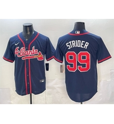 Men Atlanta Braves 99 Spencer Strider Navy Cool Base Stitched Baseball Jersey