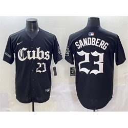 Men Chicago Cubs 23 Ryne Sandberg Black  27Gothic North Side Edition 27 Vapor Premier Limited Stitched Baseball Jersey