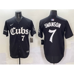 Men Chicago Cubs 7 Dansby Swanson Black  27Gothic North Side Edition 27 Vapor Premier Limited Stitched Baseball Jersey