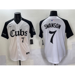 Men Chicago Cubs 7 Dansby Swanson White Black  27Gothic North Side Edition 27 Vapor Premier Limited Stitched Baseball Jersey