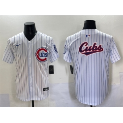 Men Chicago Cubs Team Big Logo White Pinstripe 2nd Alternate Limited Stitched Baseball Jersey