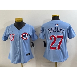 Women Chicago Cubs 27 Seiya Suzuki Blue 2024 25 2nd Alternatemited Stitched Baseball Jersey