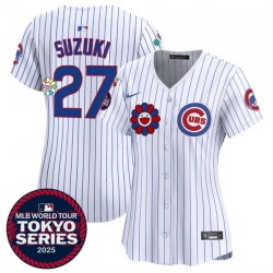 Women Chicago Cubs 27 Seiya Suzuki White 2025 Tokyo Series Limited Stitched Baseball Jersey