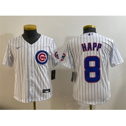 Youth Chicago Cubs 8 Ian Happ White Cool Base Stitched Baseball Jersey