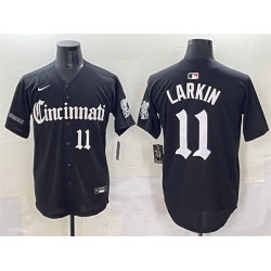 Men Cincinnati Reds 11 Barry Larkin Black  27Gothic Queen City Edition 27 Vapor Premier Limited Stitched Baseball Jersey