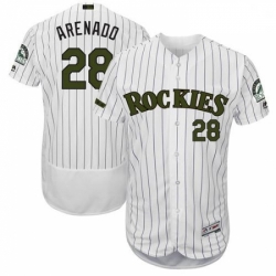 Mens Majestic Colorado Rockies 28 Nolan Arenado White Memorial Day Authentic Collection Flex Base MLB Jersey